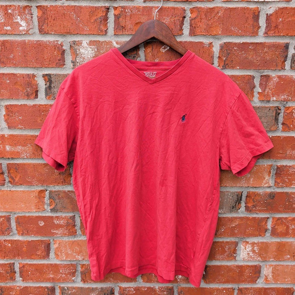 Polo Ralph Lauren T-Shirt Mens Medium Red V-Neck Short Sleeve Pony Logo